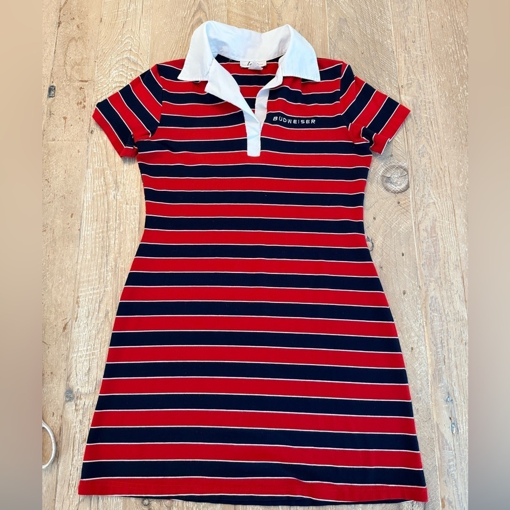 Vintage Womens Budweiser Rugby Style Minidress Size L